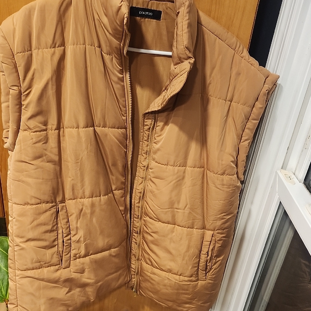 Camel Quilted Sleeveless Puffer Vest